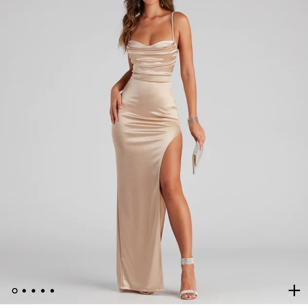 High slit satin gold dress size 4